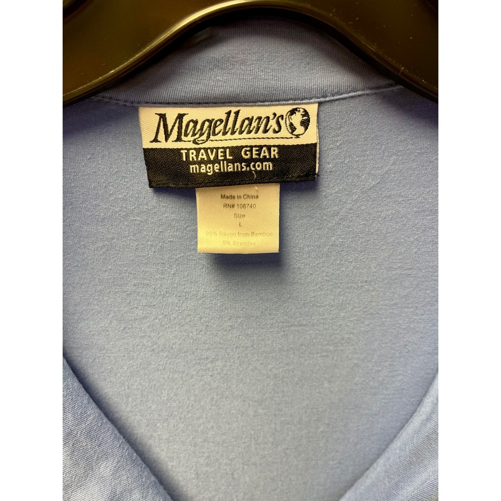 Magellan's Travel Gear L Blue Dress Bamboo Rayon Polo 3/4 Sleeve Travel Stretch - Picture 3 of 3